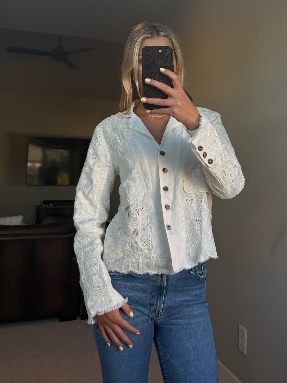 Sundance Ivory Embroidered Button-Down Top